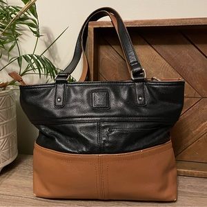 Vintage Stone Mountain Tote Shoulder Bag in Black and Tan